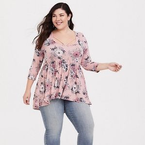 Super Soft Pink Strappy Floral Babydoll Tee
